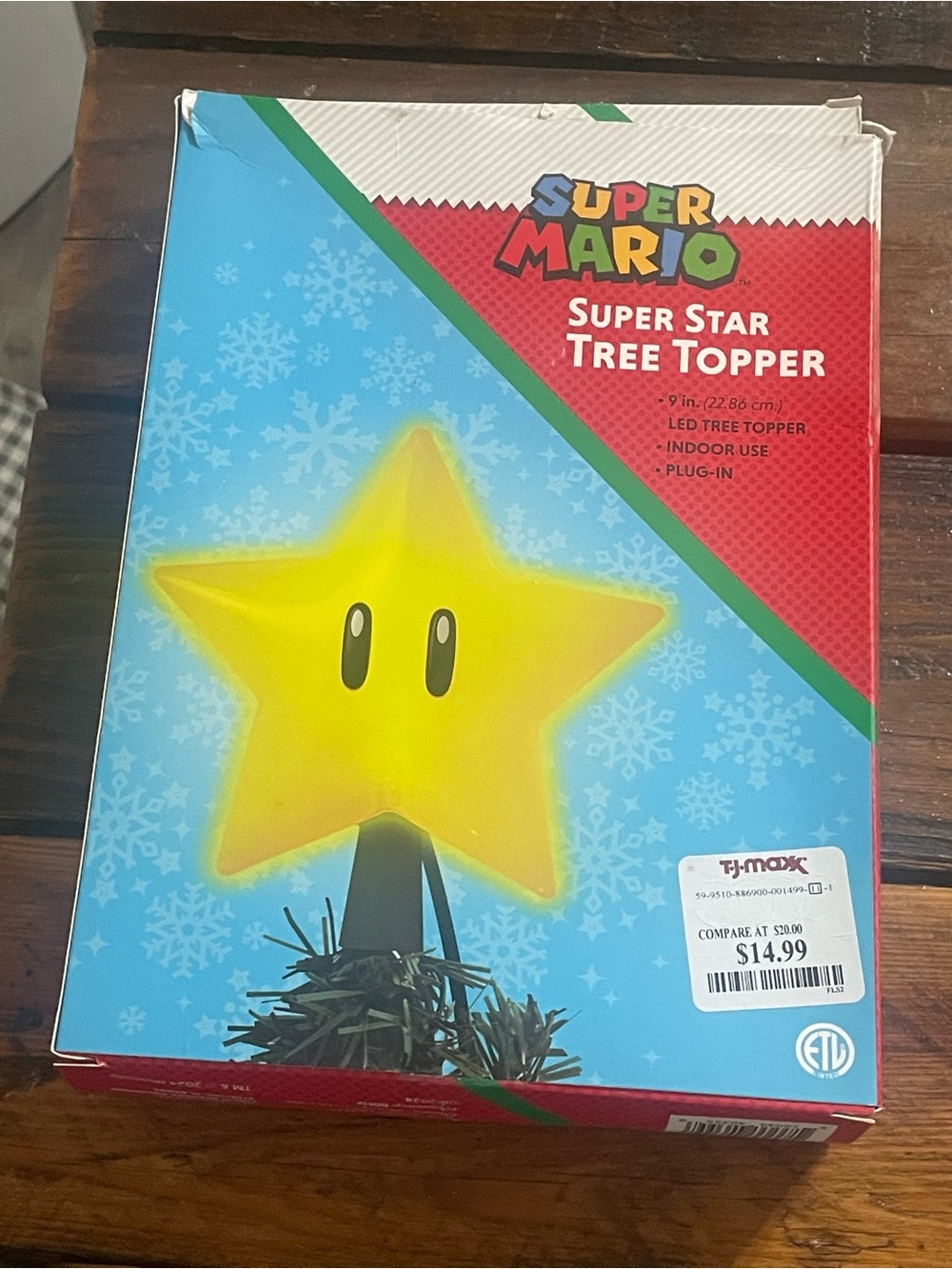 Nintendo Super Mario Super Star Light-Up LED 9” Christmas Tree Topper Boxed